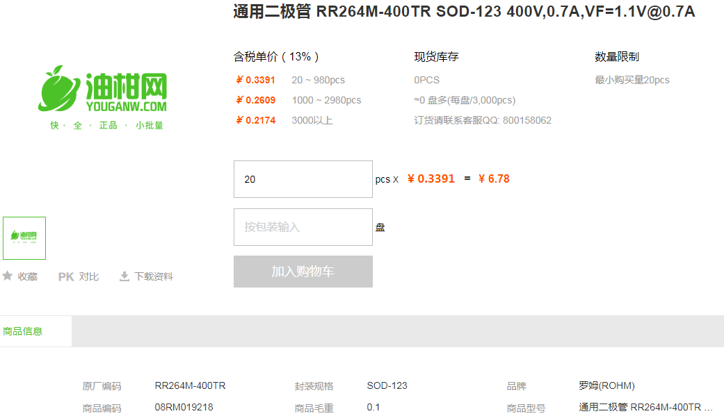 罗姆通用二极管_通用二极管RR264M-400型号