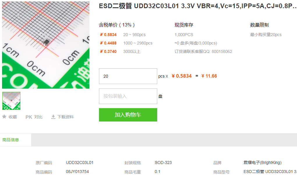 君耀电子ESD二极管_ESD二极管UDD32C03L01规格详情