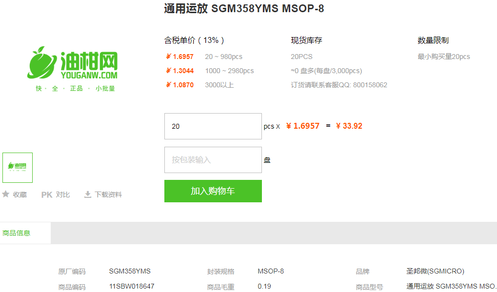 圣邦微通用运放_通用运放SGM358型号