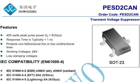 东沃TVS二极管_TVS二极管PESD2CAN型号