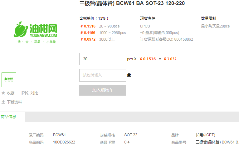 长电三极管_晶体管BCW61 BA型号详情