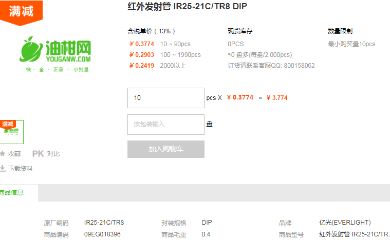 亿光红外发射管IR25-21C/TR8 DIP型号详情