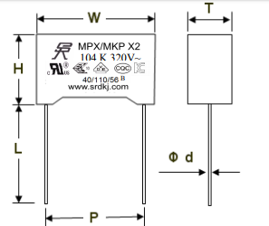 圣融达安规电容X2 824K/275V ±10% 26.3*10*19型号详情